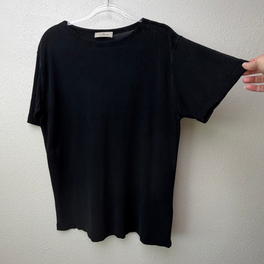 Zegna Washed Charcoal Black Silk Knit Crew Neck Shirt Men’s L